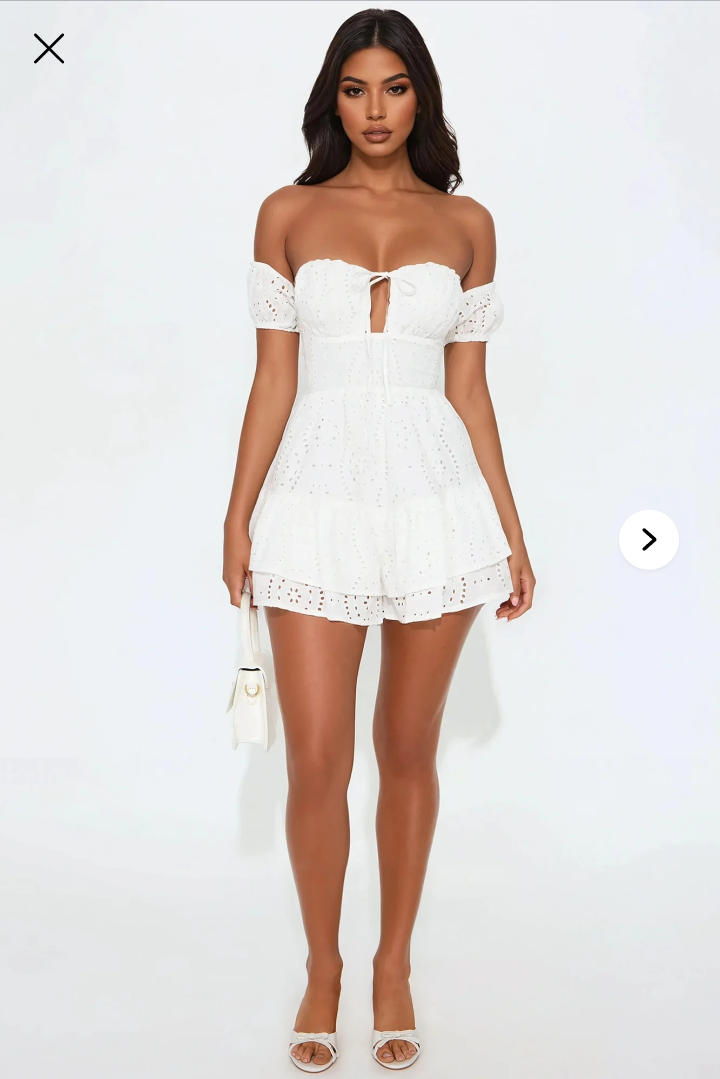 Fashion Nova White Eyelet Mini Dress - Size Large