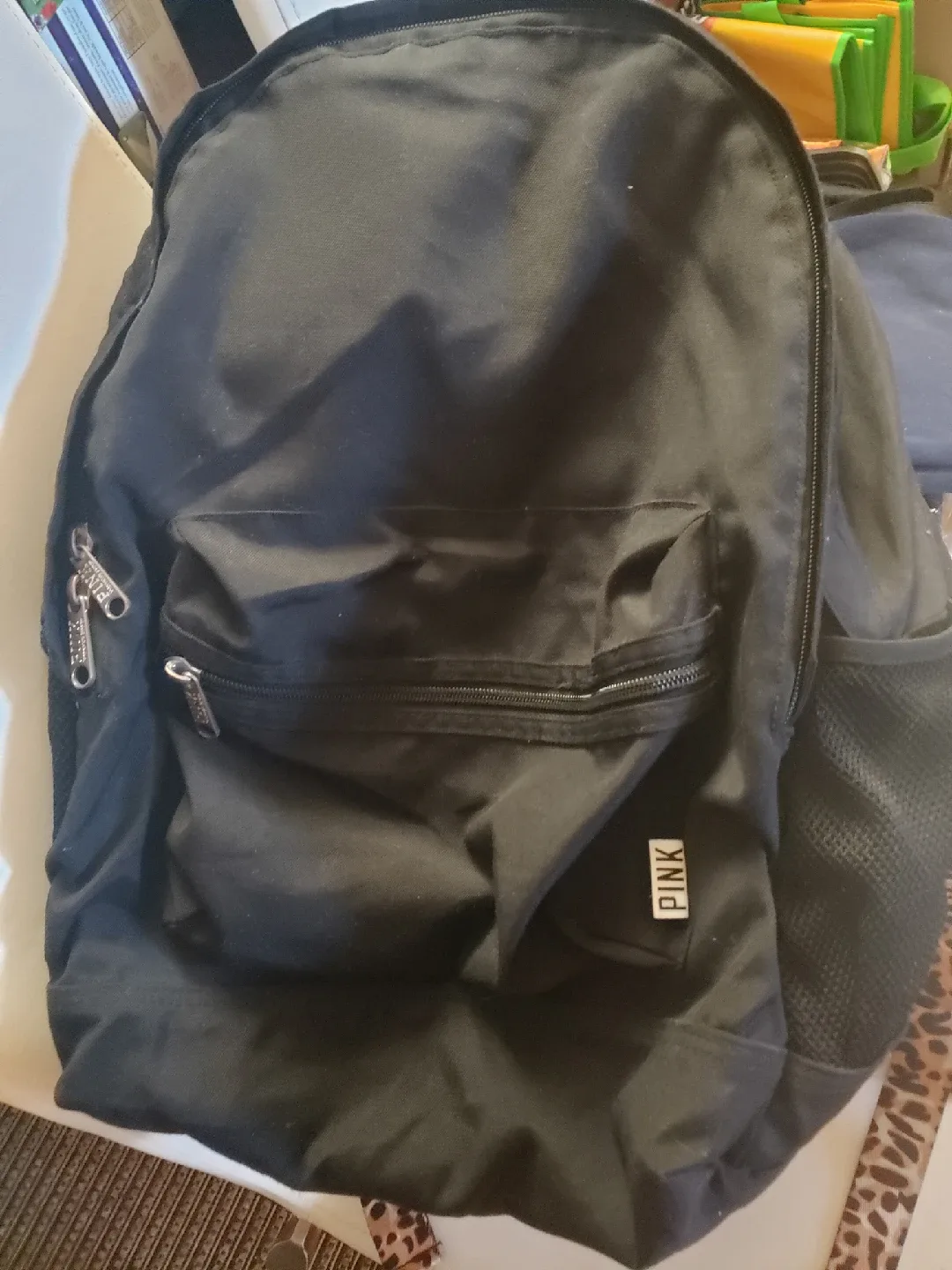 PINK Black Backpack with Leopard Straps 🥕 image indicator(3)