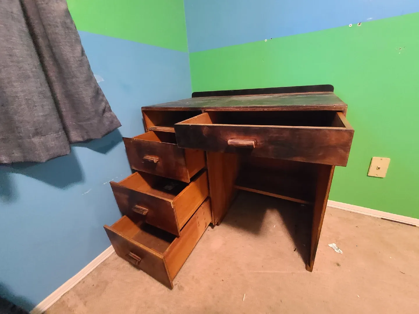 Vintage Wooden Desk with Drawers image indicator(3)