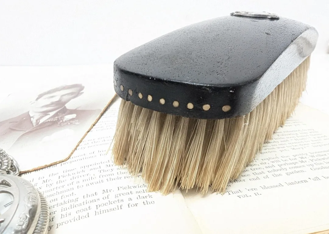 Genuine Ebony Clothes Brush ~ Art Nouveau Sterling Silver Crest image indicator(4)