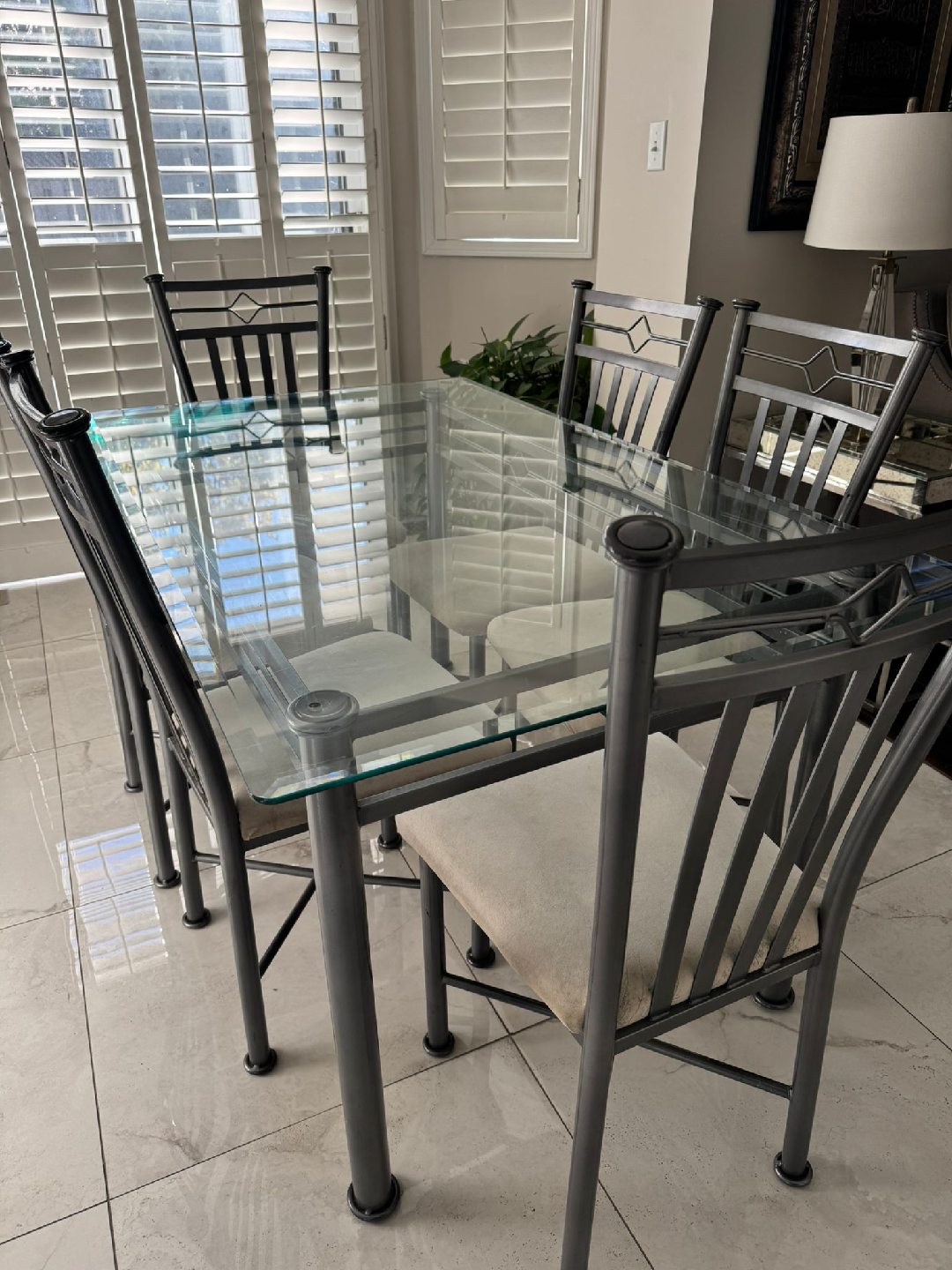 Glass Top Dining Table with 6 Chairs