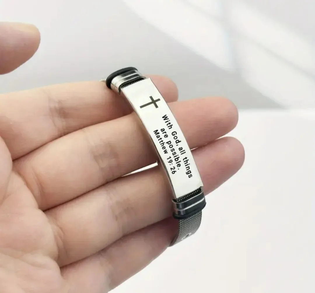 Engraved Religious Bracelet - Matthew 19:26 image indicator(5)