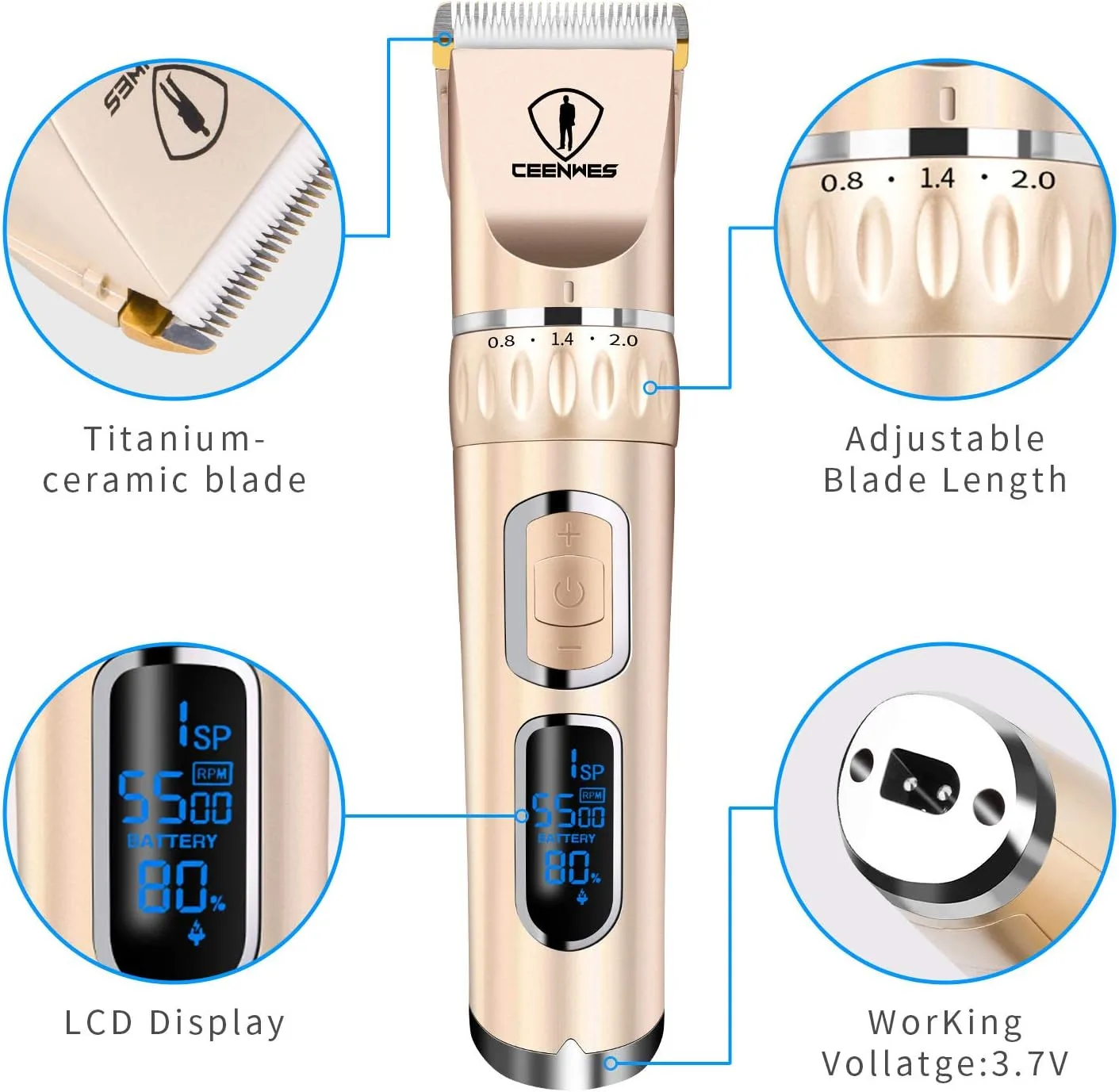 Ceenwes Hair Clippers 3-Speed Cordless Heavy Duty Clippers image indicator(3)