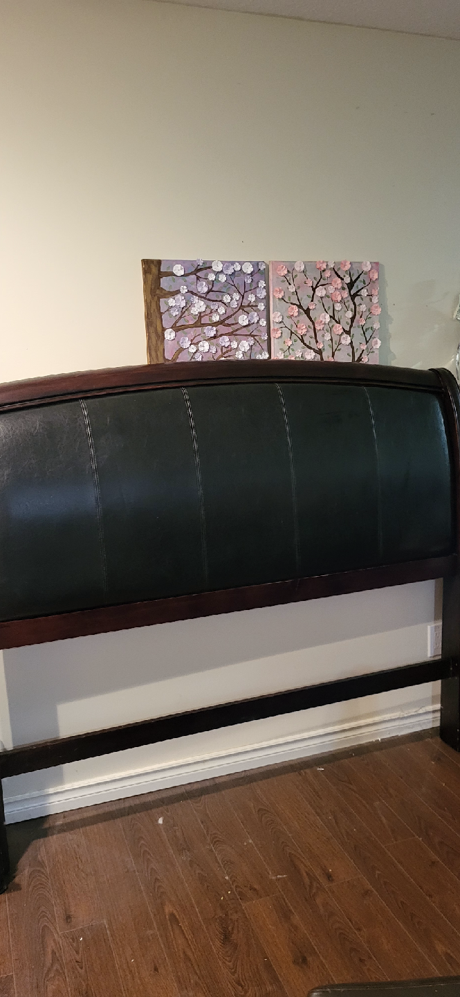 Dark Wood & Leather Headboard