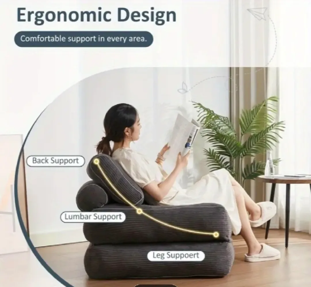 4 in 1 Folding Sofa Bed Chair with Backrest and Pillow, Grey image indicator(4)