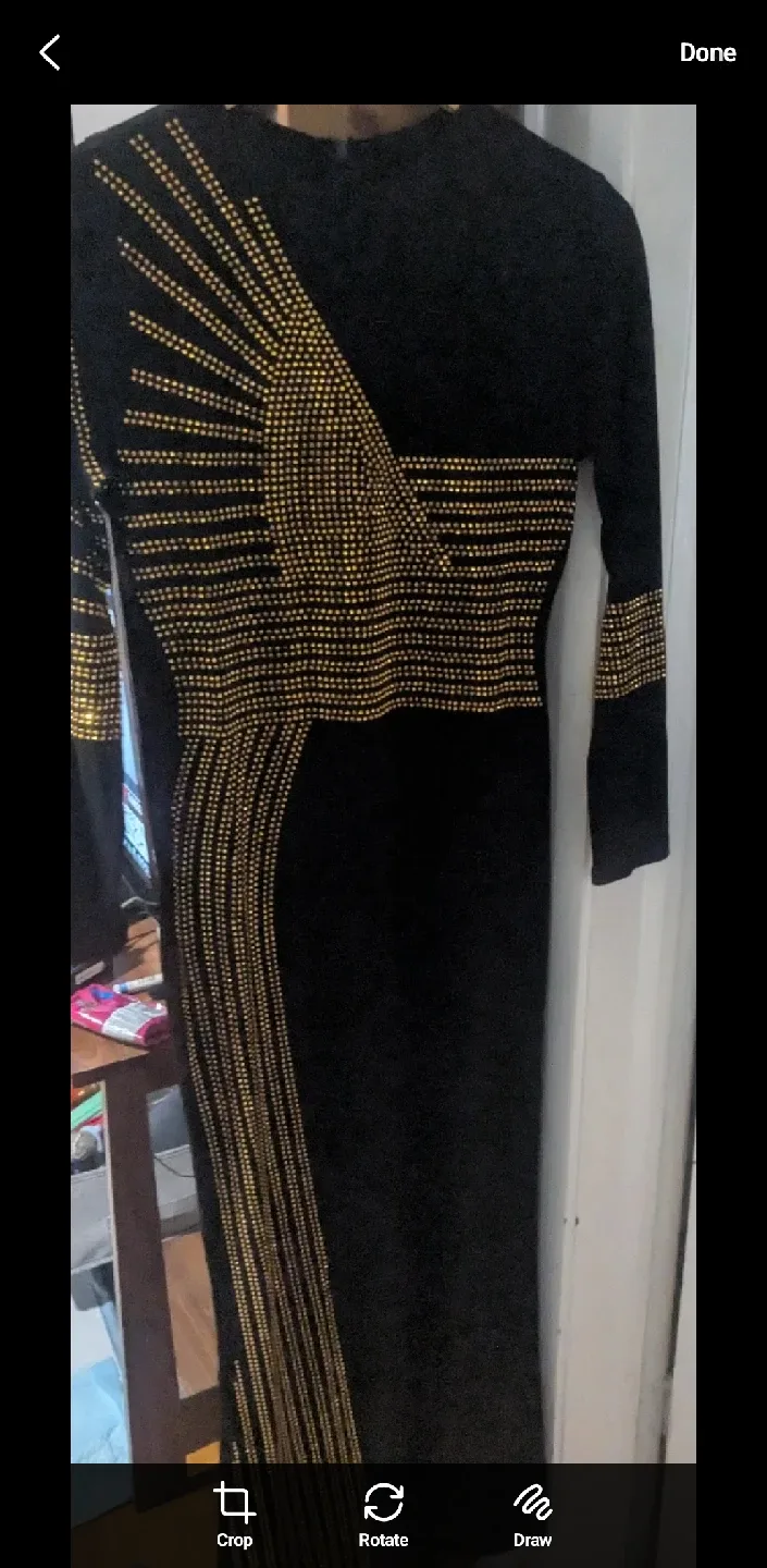 Black Long Sleeve Dress with Gold Embellishments image indicator(2)