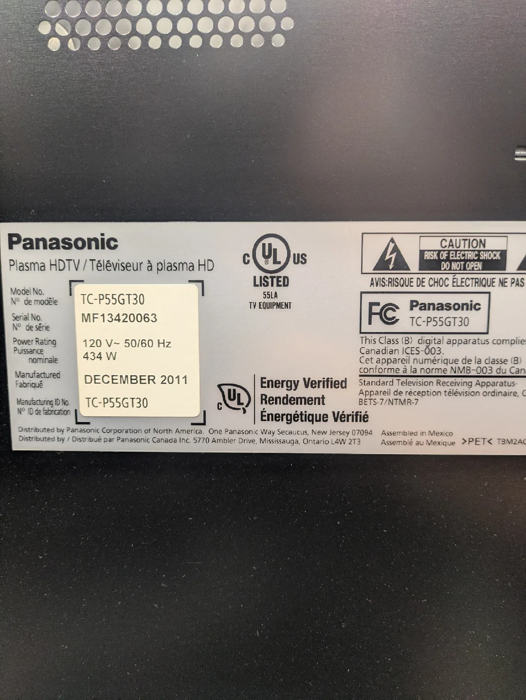 55" Panasonic TC-P55GT30 Plasma HDTV image indicator(3)