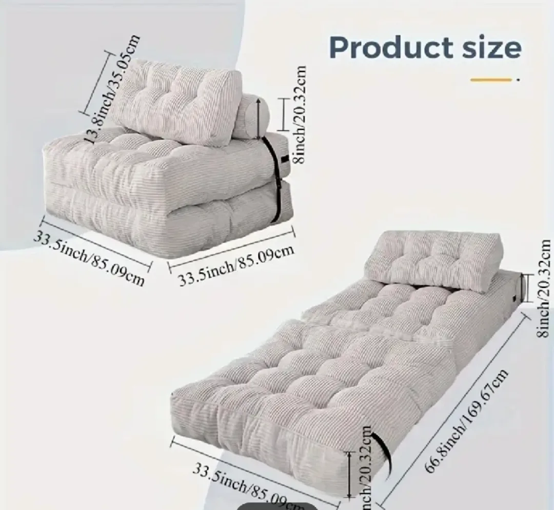 4 in 1 Folding Sofa Bed Chair with Backrest and Pillow, Grey image indicator(2)