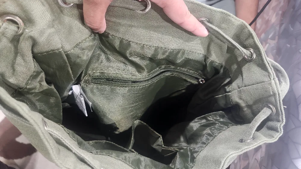 Green Canvas Backpack with Pockets image indicator(2)