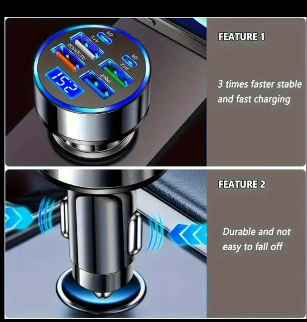 Car Charger Adapter with Multiple USB Ports image indicator(3)