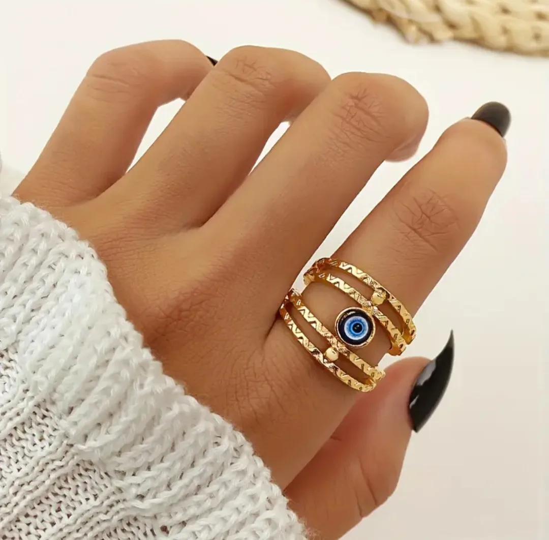 Gold Evil Eye Ring - Adjustable image indicator(2)