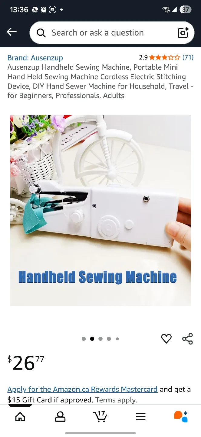 Ausenzup Handheld Sewing Machine - Portable & Cordless thumbnail