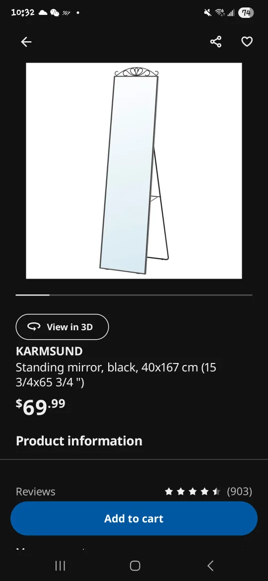 IKEA KARMSUND Standing Mirror, Black image indicator(4)