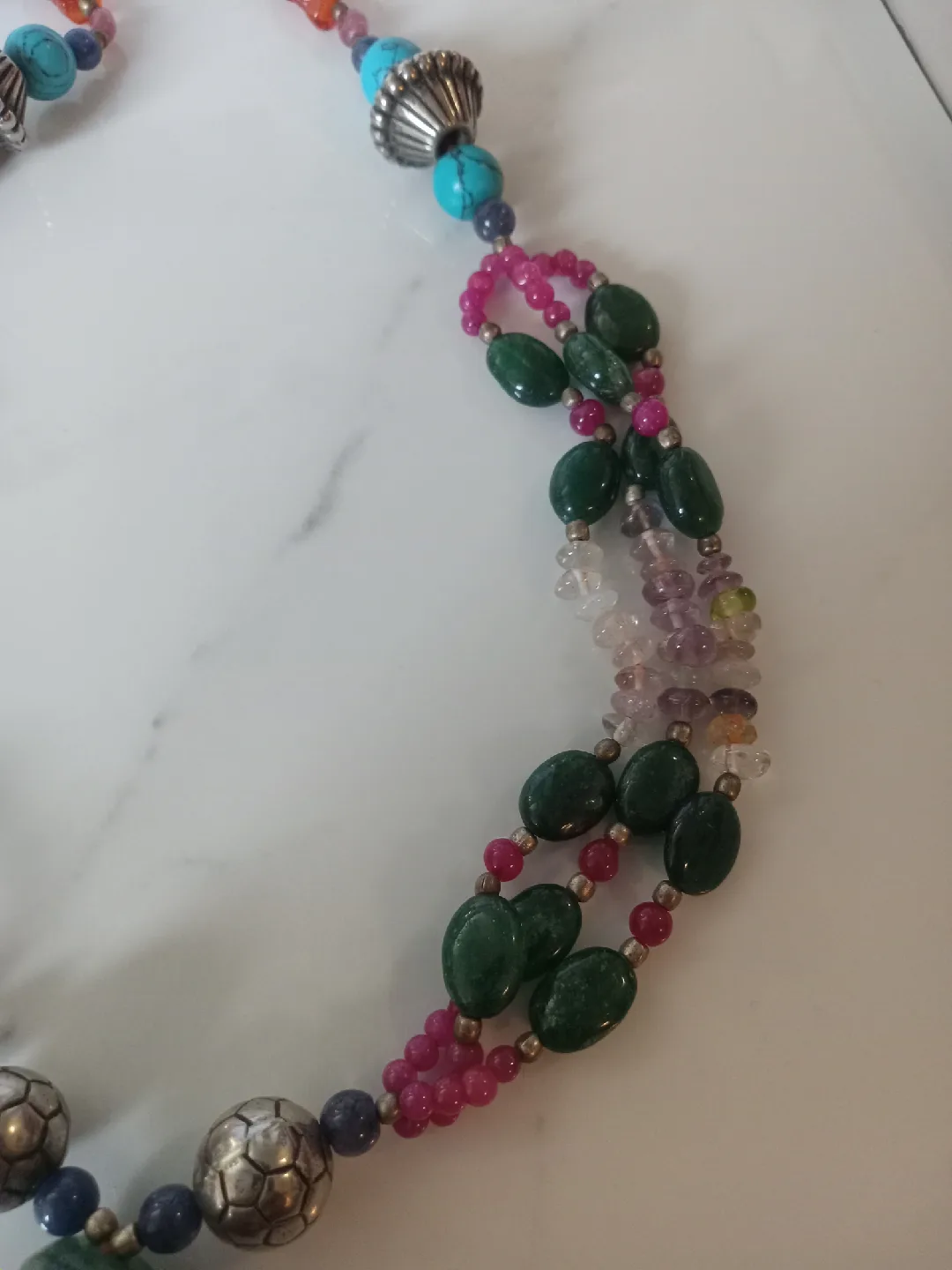 Beaded Necklace - Turquoise, Green, Pink image indicator(3)