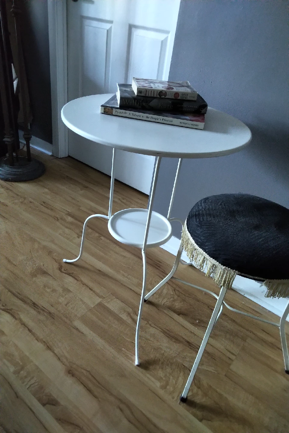 IKEA White Round Side Table with Shelf