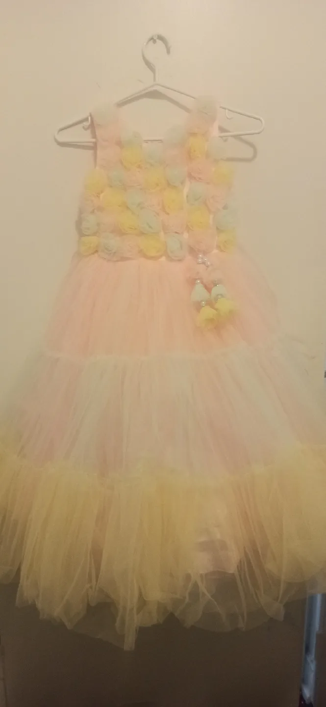 Pastel Pink & Yellow Flower Girl Dress.5-7yrs image indicator(5)