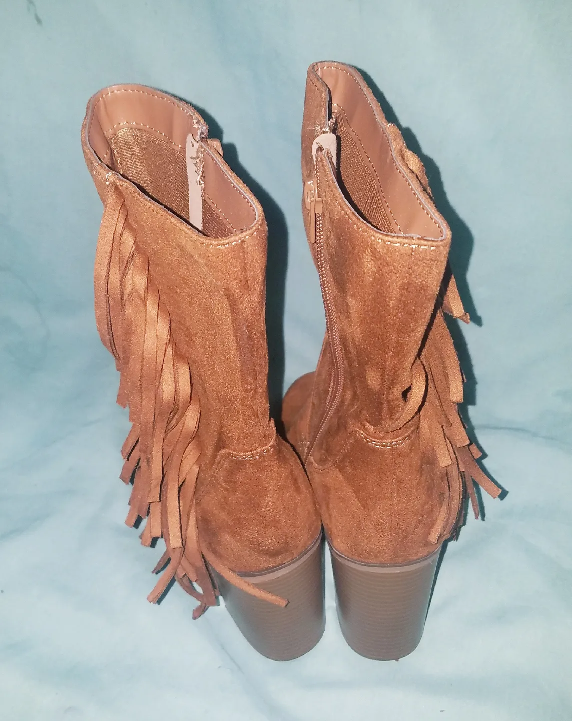 Faux Suede Western Fringed Zip Up Boots  Size 5.5 Never Worn image indicator(2)
