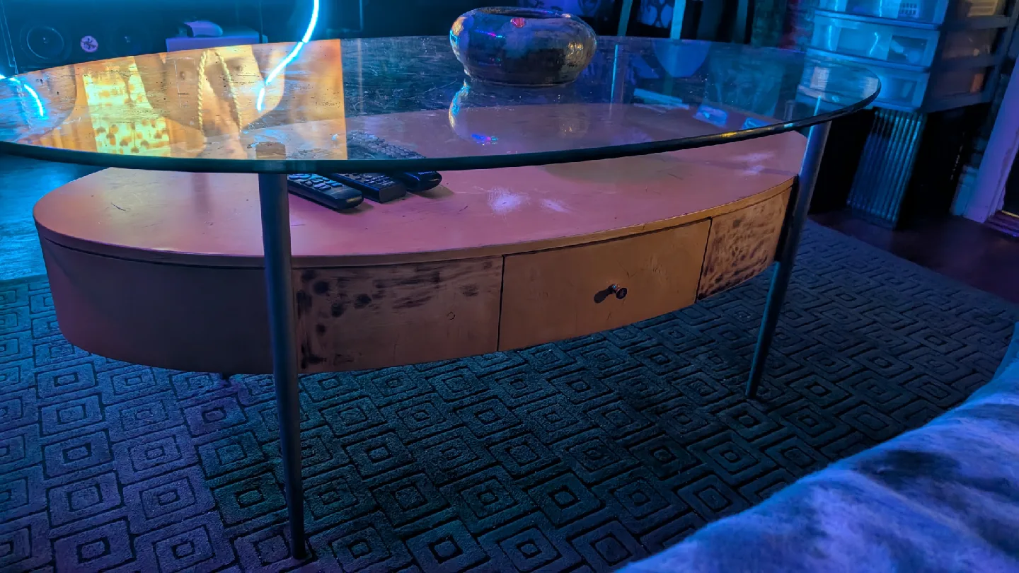 custom Oval Glass Coffee Table with Storage thumbnail