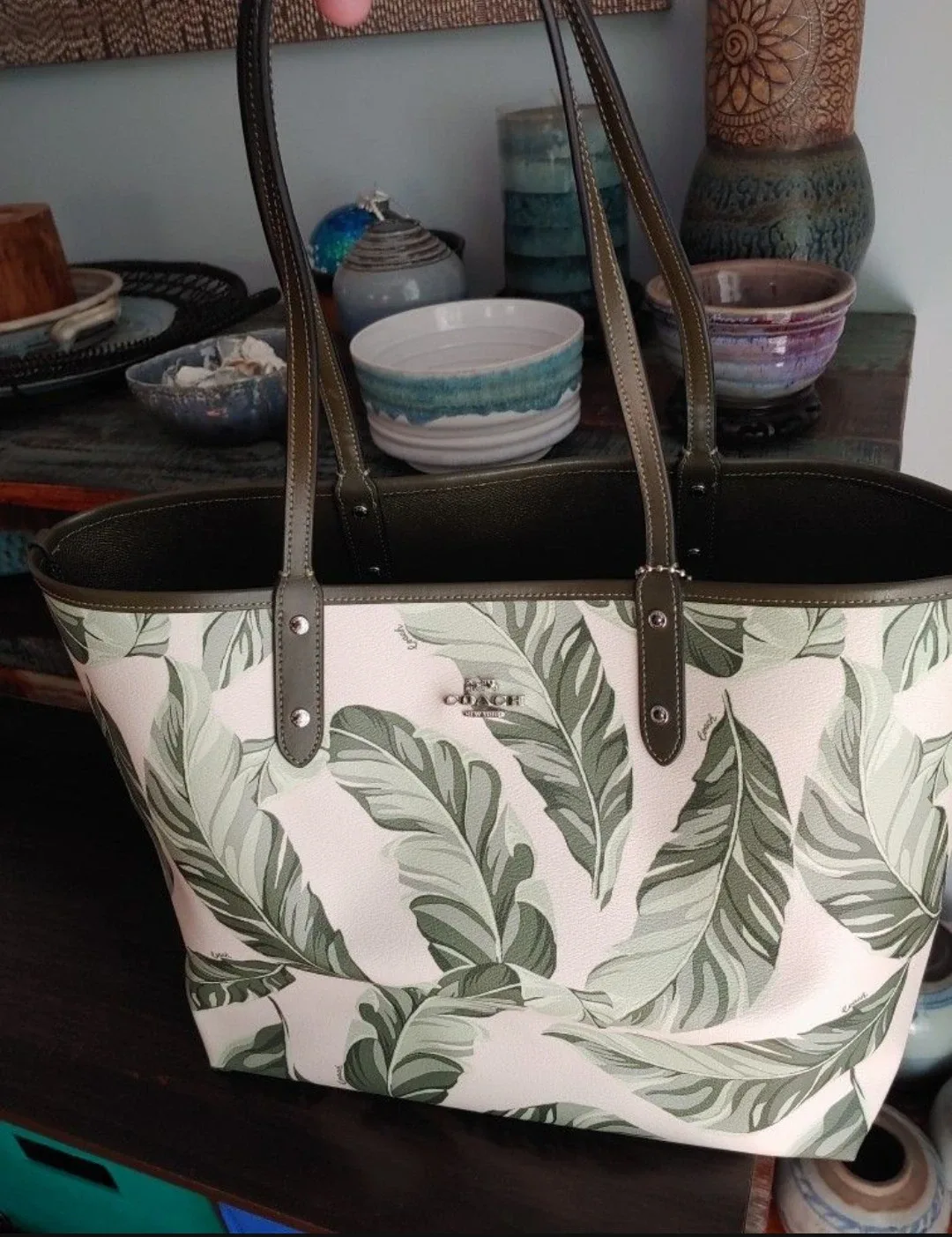 Coach Reversible Tote Bag with Green Leaf Pattern image indicator(6)