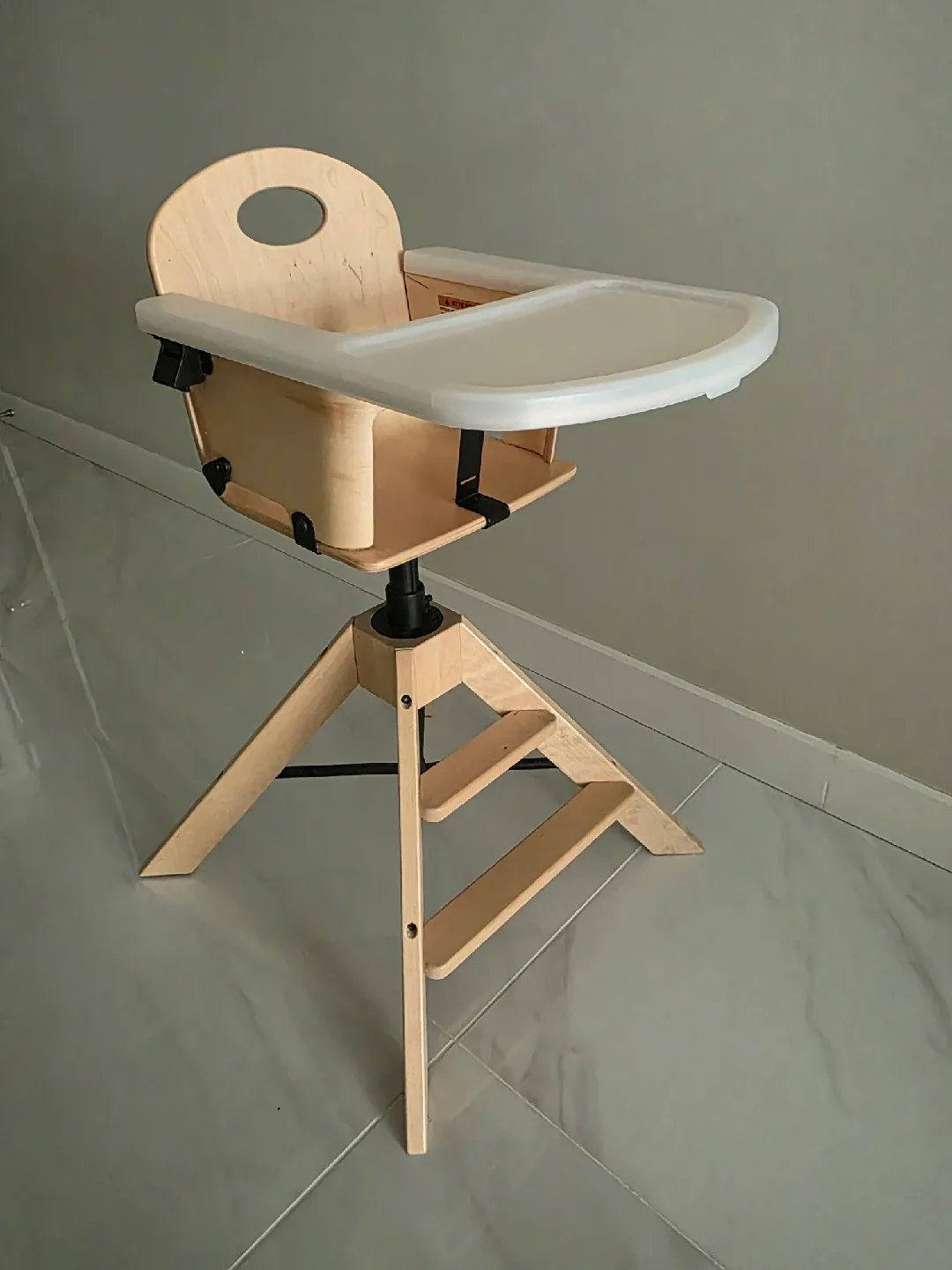 Wooden High Chair with Red Patterned Cover image indicator(2)