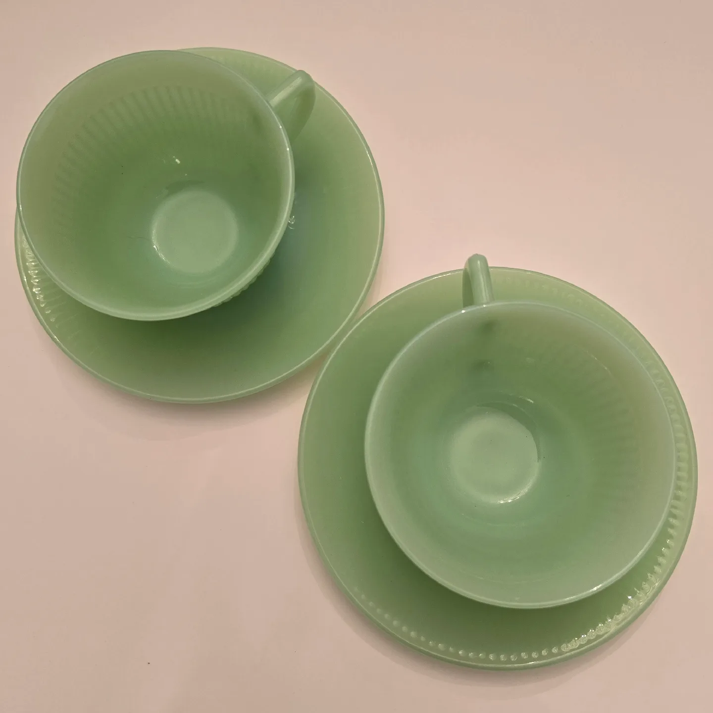 Set of 2 Fireking Jadeite Teacups and Saucers thumbnail