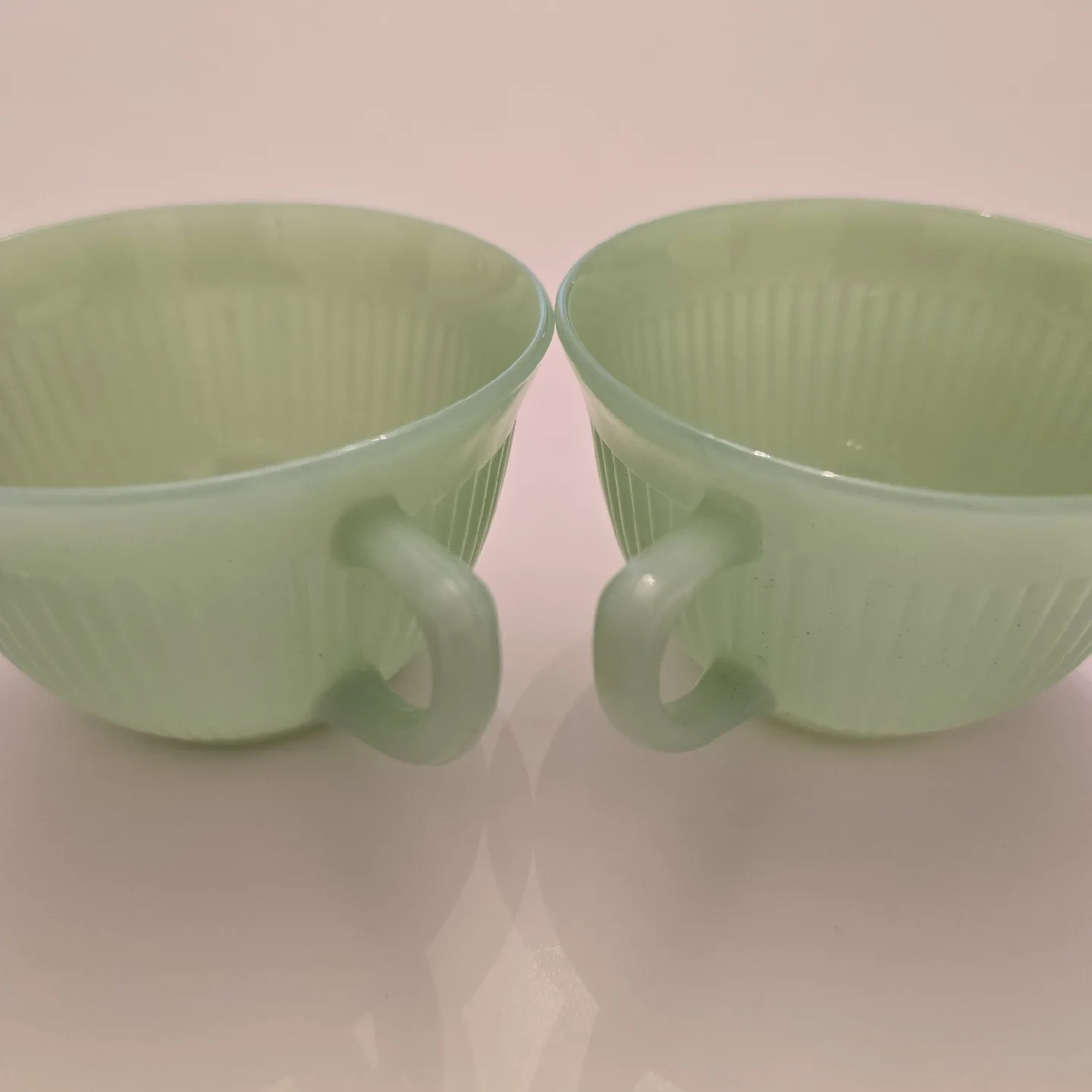 Set of 2 Fireking Jadeite Teacups and Saucers image indicator(4)