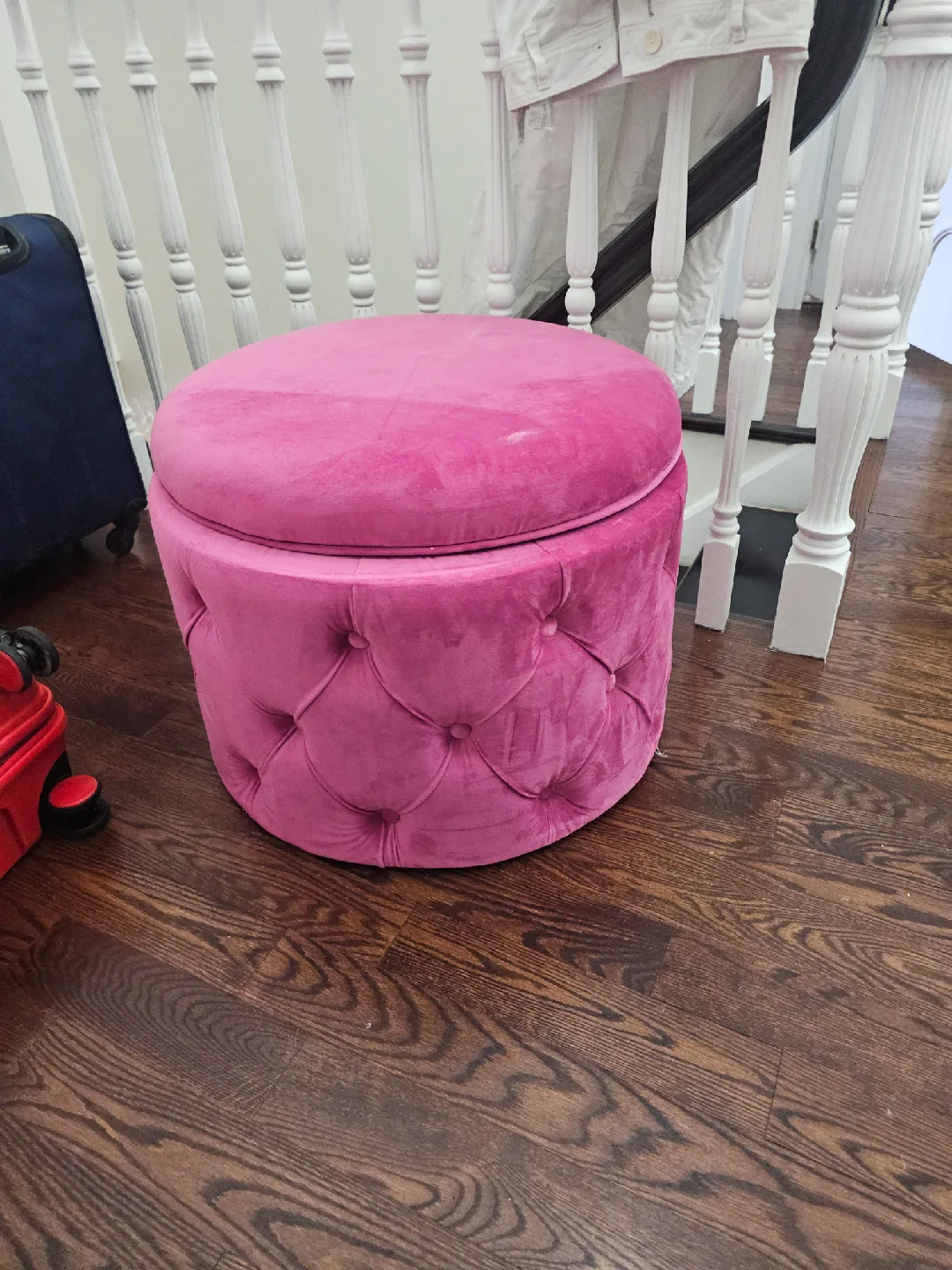 Pink Velvet Round Storage Ottoman