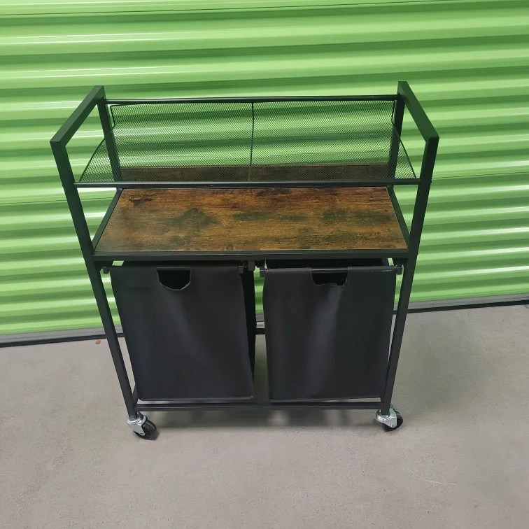 Rolling Laundry Cart with Storage, Black