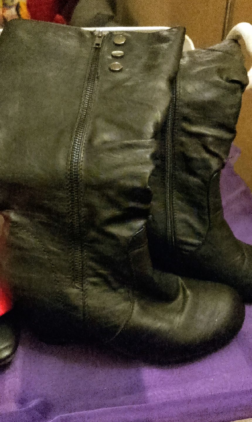 Wedge heel faux leather boots