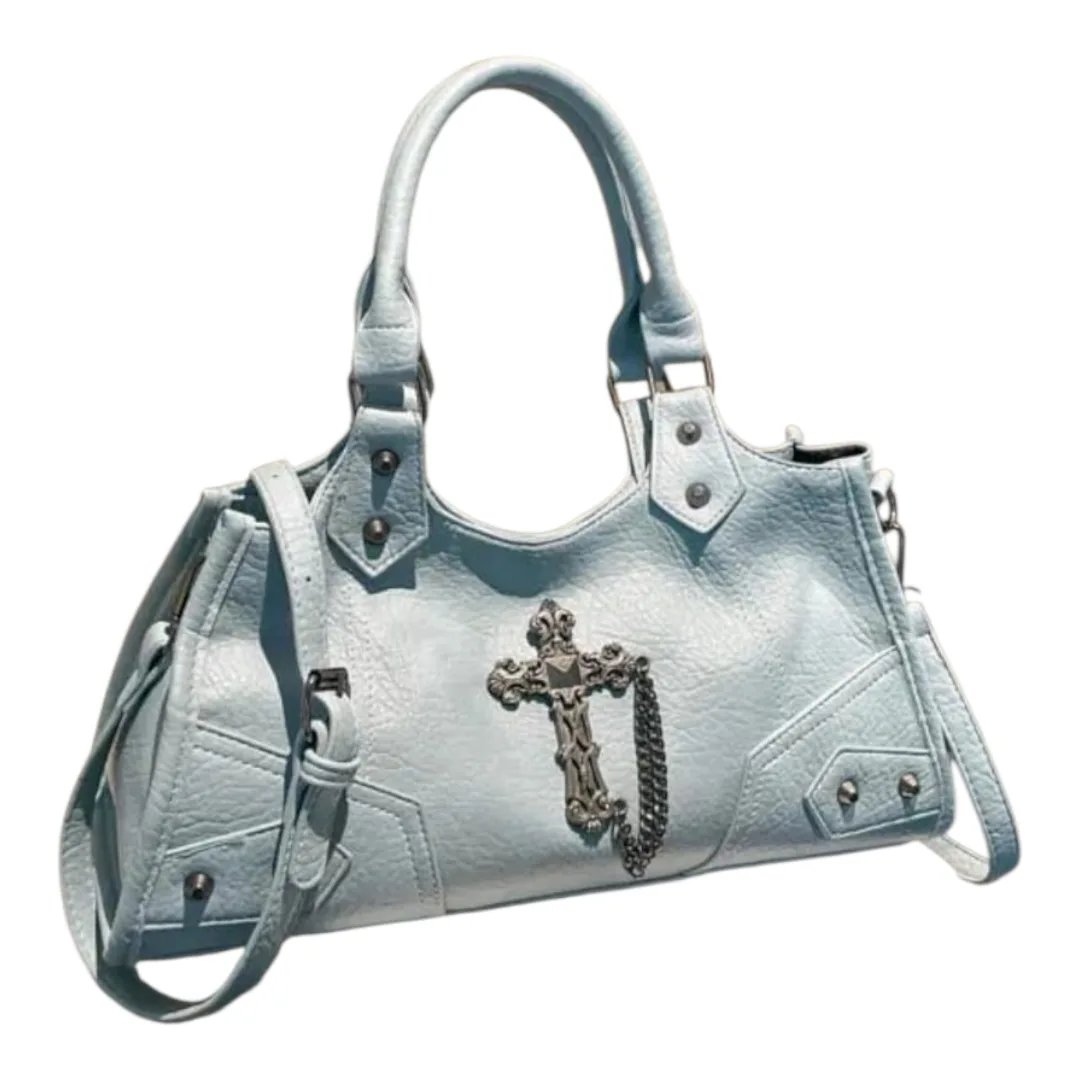 Blue Handbag with Cross Detail