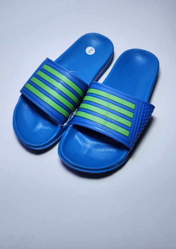 Blue and Green Striped Slides - Big Kid Size 2 (Eu34)