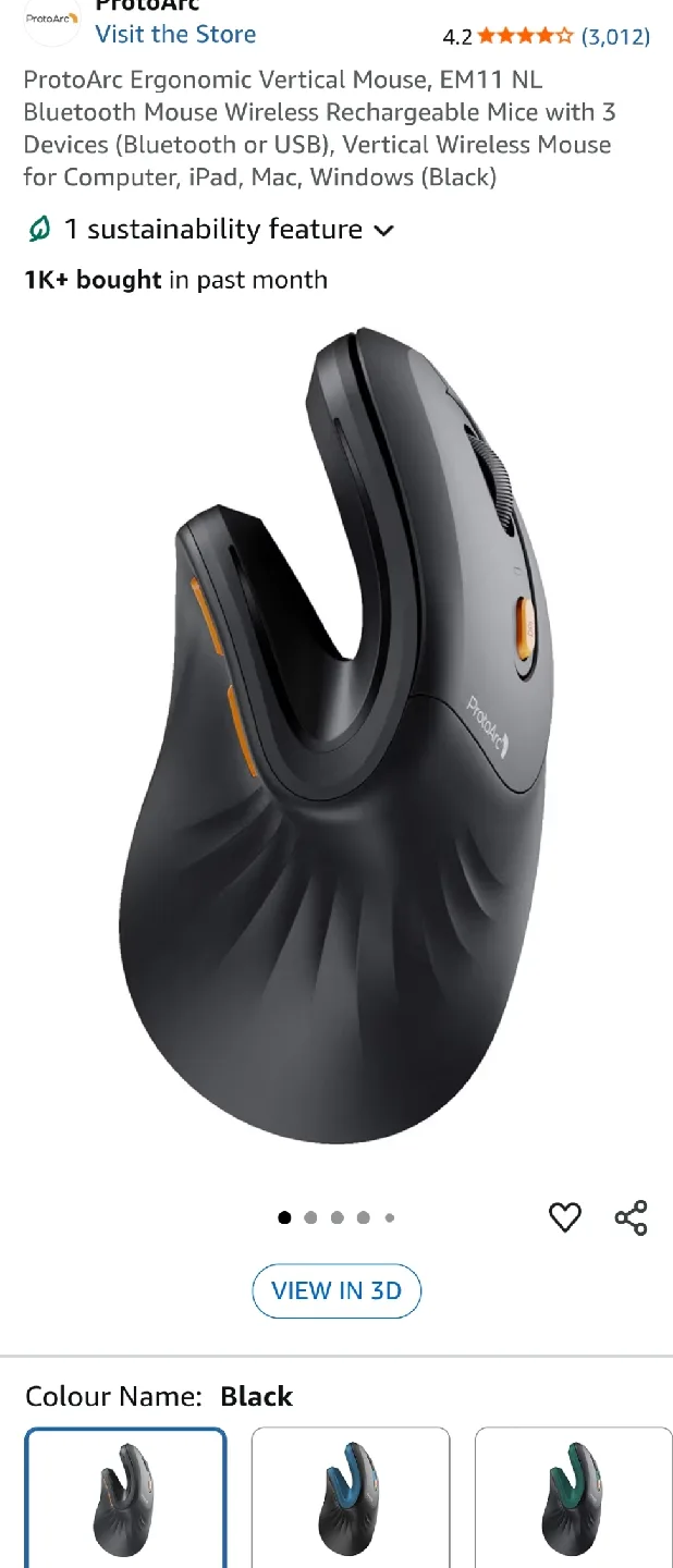 ProtoArc EM11 NL Ergonomic Vertical Mouse - Black
