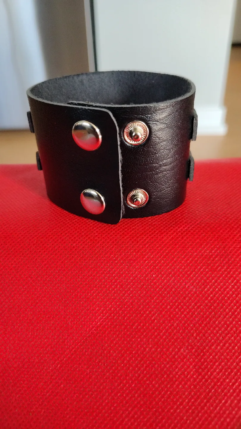 Black Leather Cuff Bracelet image indicator(2)