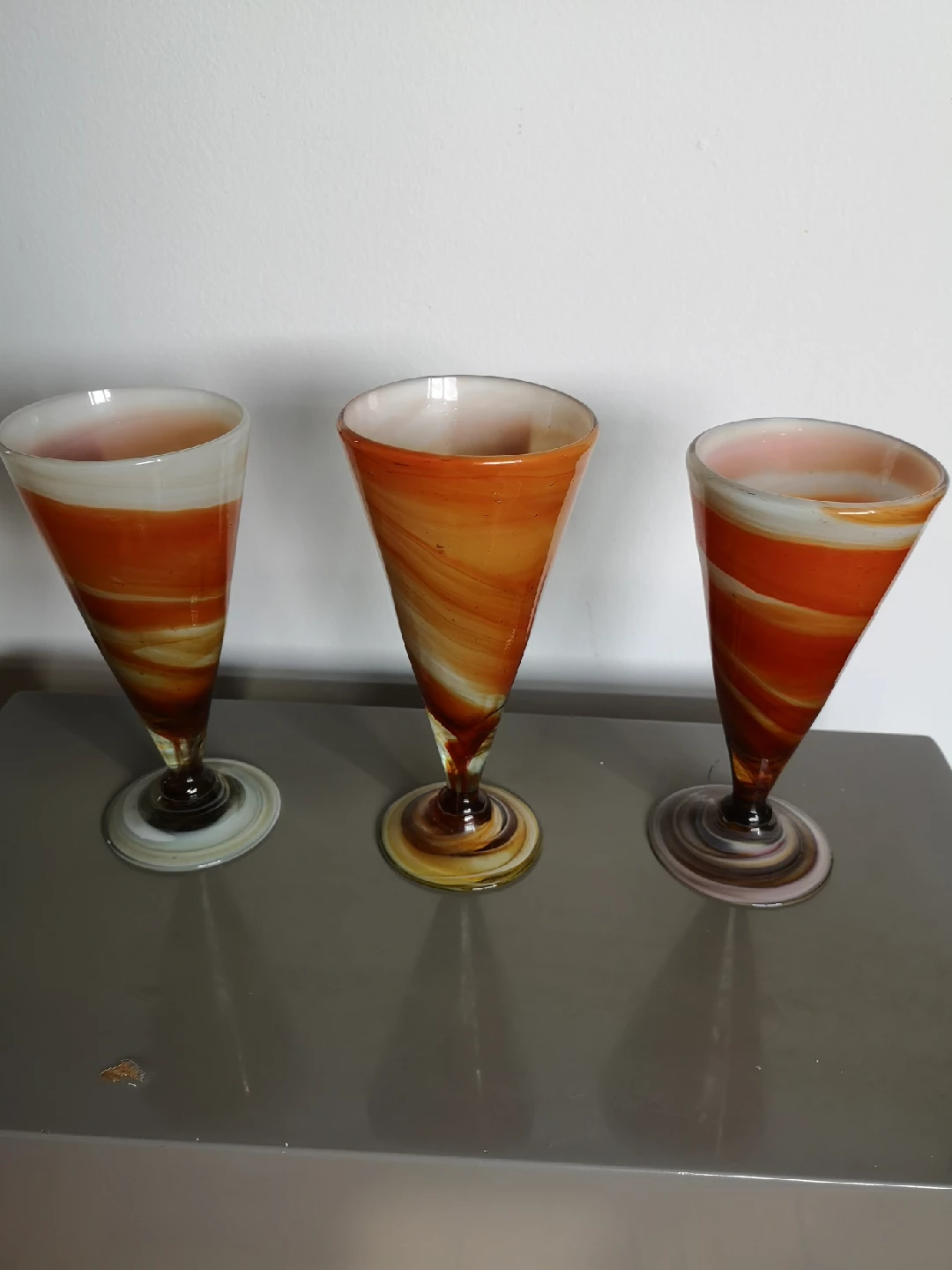 Set of 3 Swirl Art Glass cups