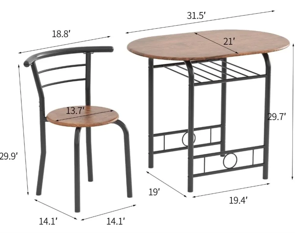 3-Piece Dining Table Set with 2 Chairs image indicator(2)