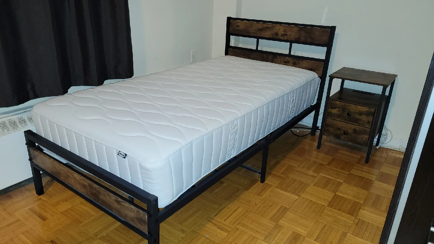 Twin bed with mattress and nightstand image indicator(3)
