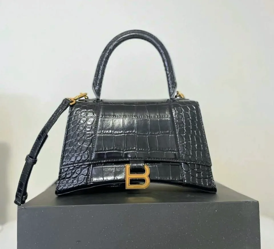 Balenciaga Hourglass Black Croc Embossed Bag thumbnail