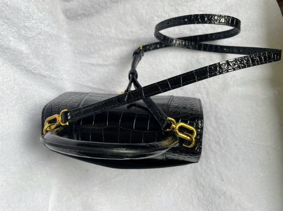 Authentic Balenciaga Hourglass Black Croc Embossed Bag - photo 4