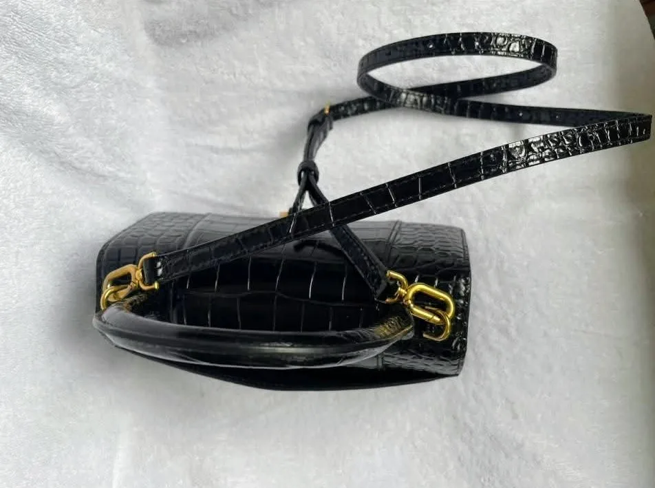 Authentic Balenciaga Hourglass Black Croc Embossed Bag image indicator(4)