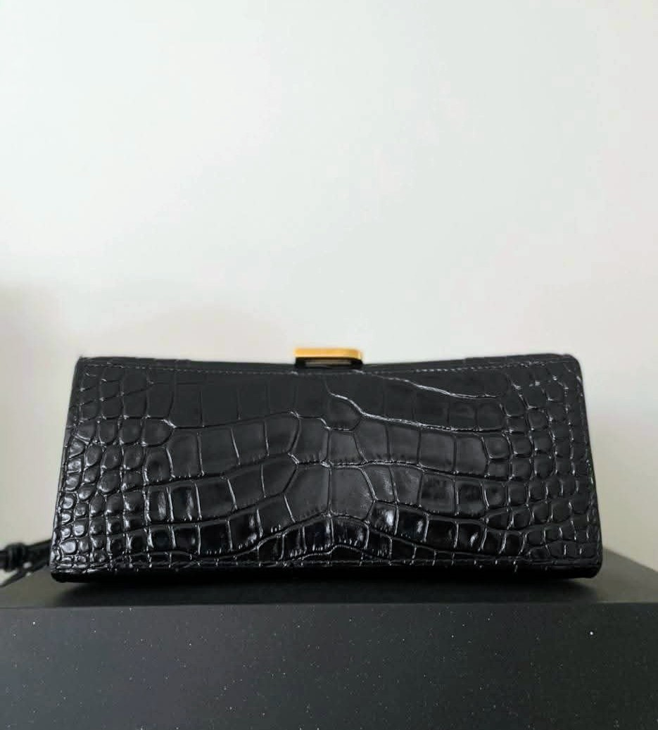 Authentic Balenciaga Hourglass Black Croc Embossed Bag - photo 5