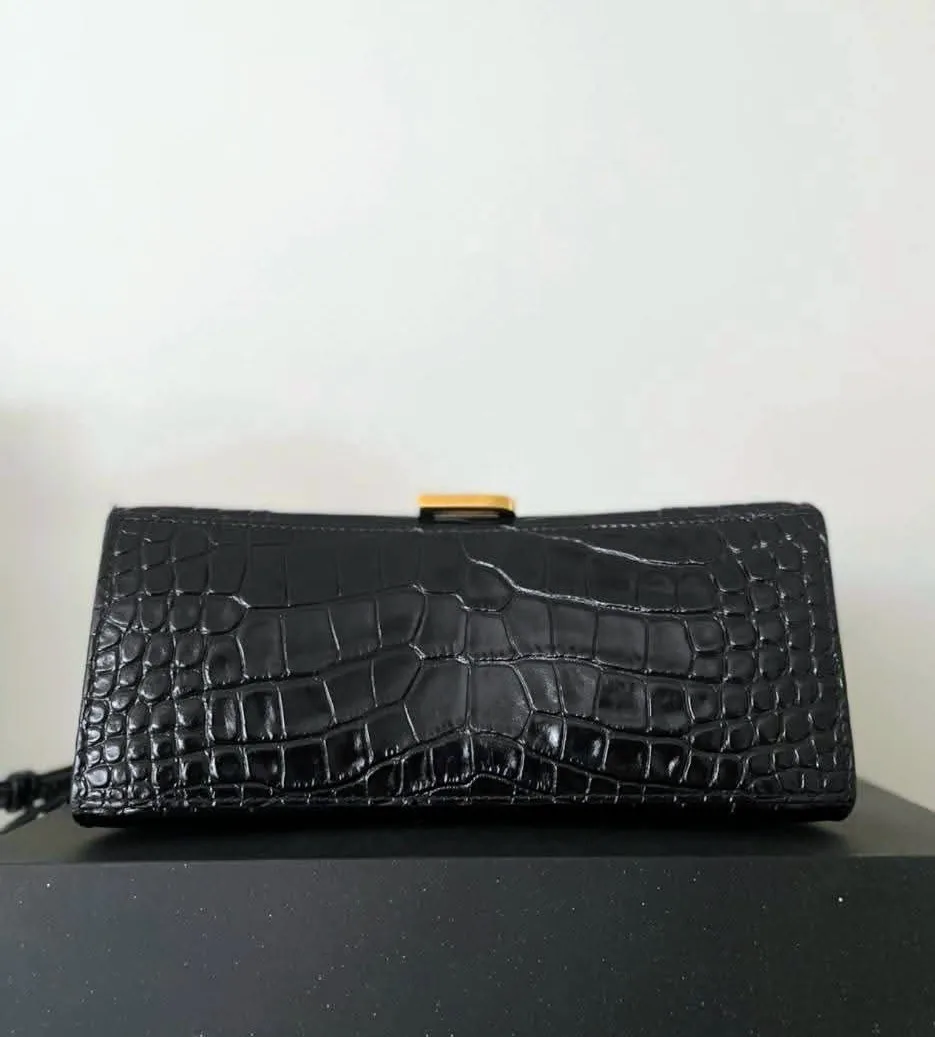 Authentic Balenciaga Hourglass Black Croc Embossed Bag image indicator(5)