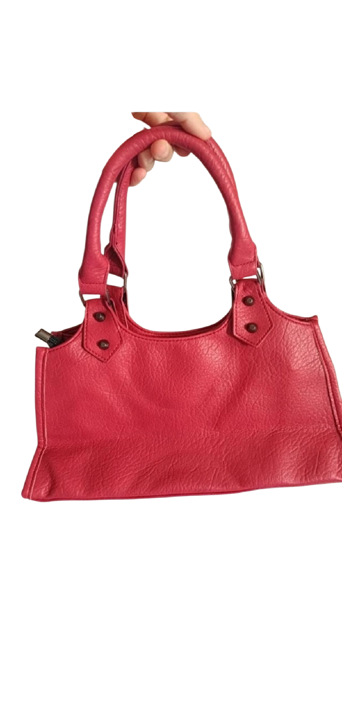 Red Faux Leather Handbag with Cross Detail - photo 4
