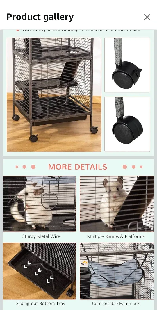 PawHut 70.75" Rolling Small Animal Cage - Charcoal image indicator(2)