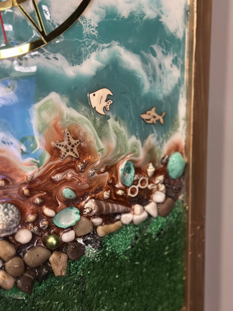 Handmade Resin Seascape Wall Clock - photo 5