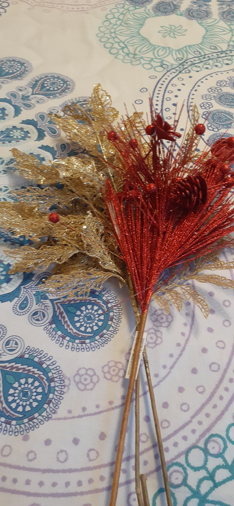 🧡 Red & Gold Decorative Floral Stems - photo 2