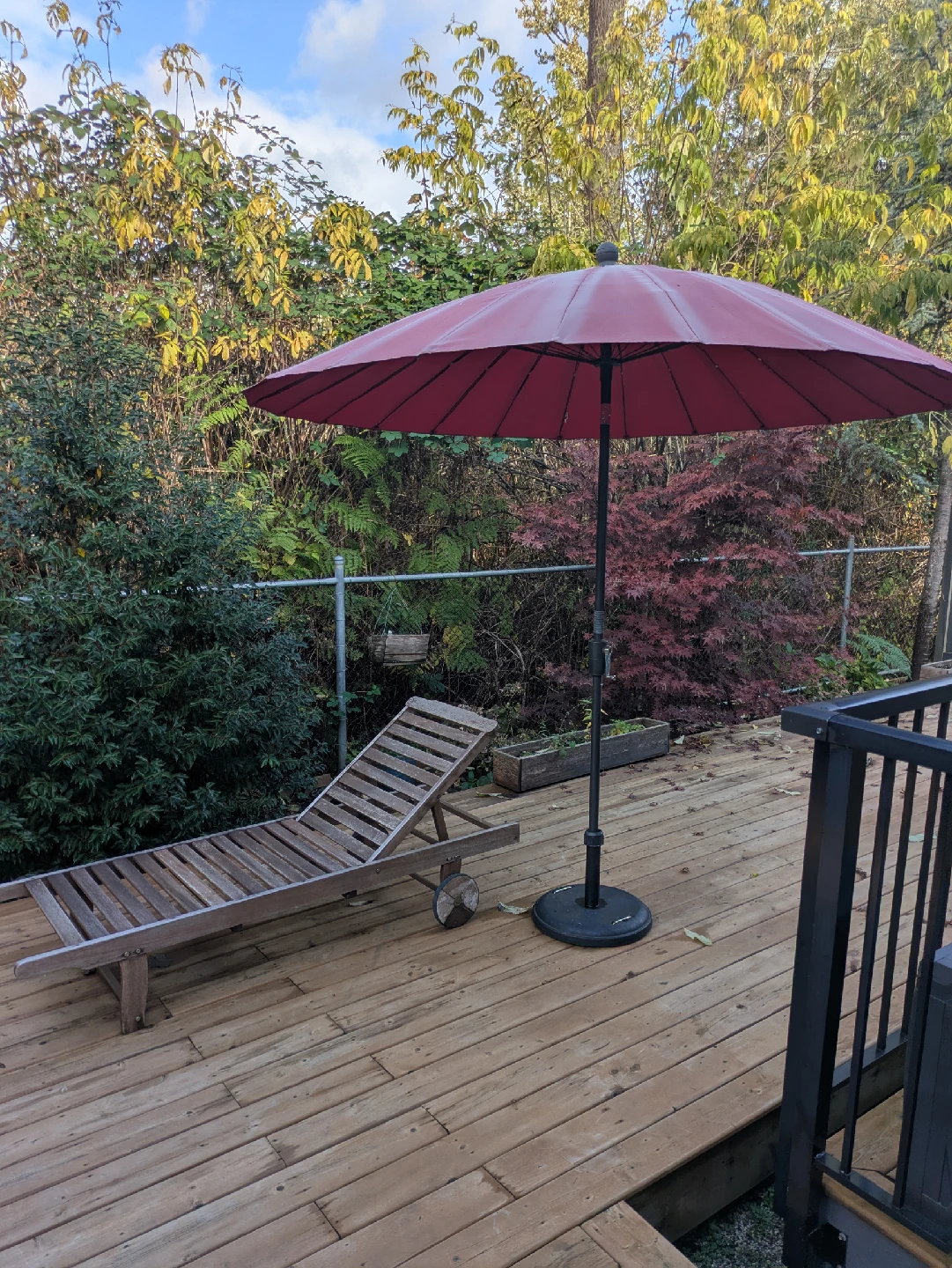 Chinese Parasol Patio Umbrella and Wooden Lounger