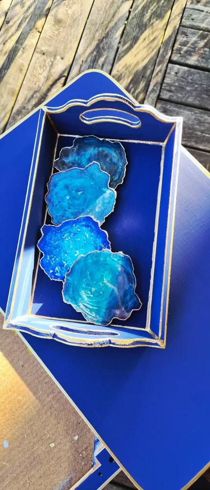 Blue Agate Coasters with Gold Trim image indicator(2)