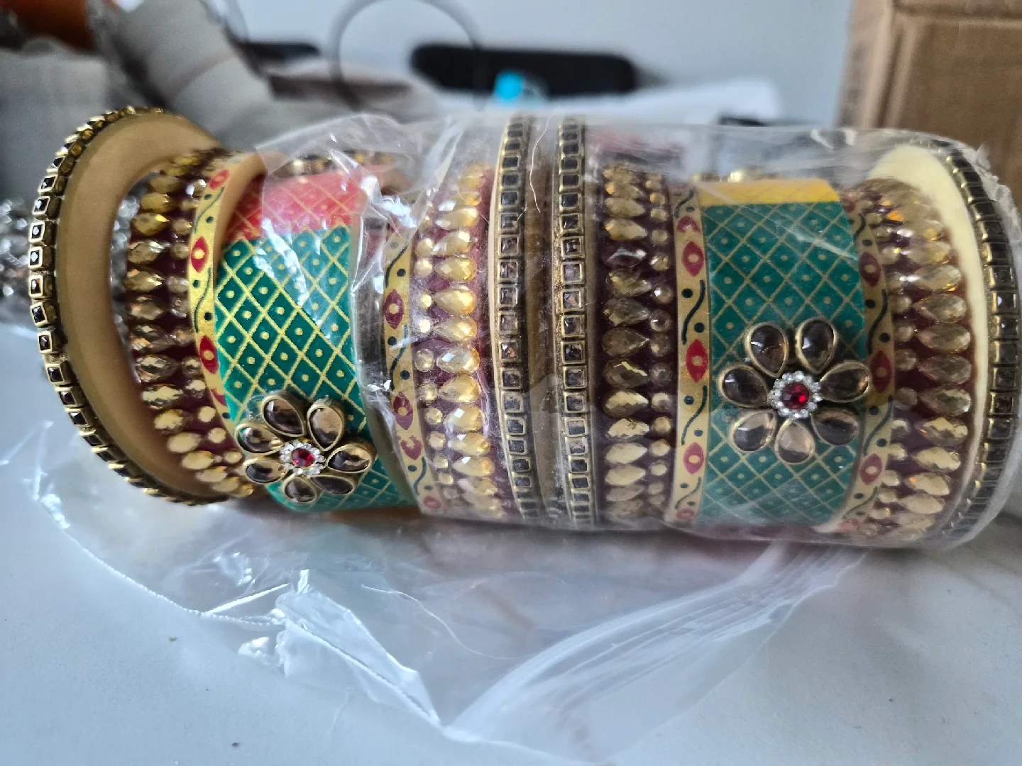 Gold Jhumka Earrings & Bangle Set image indicator(7)