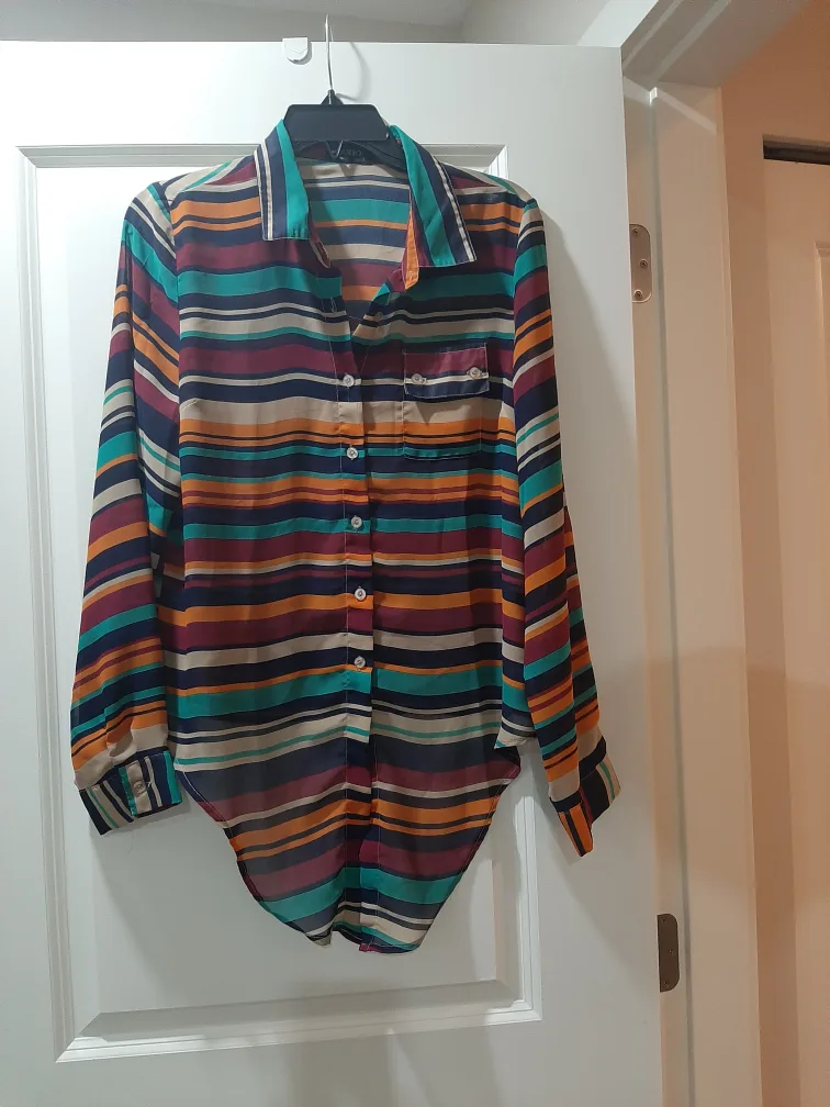 Striped Long Sleeve Blouse - Size M