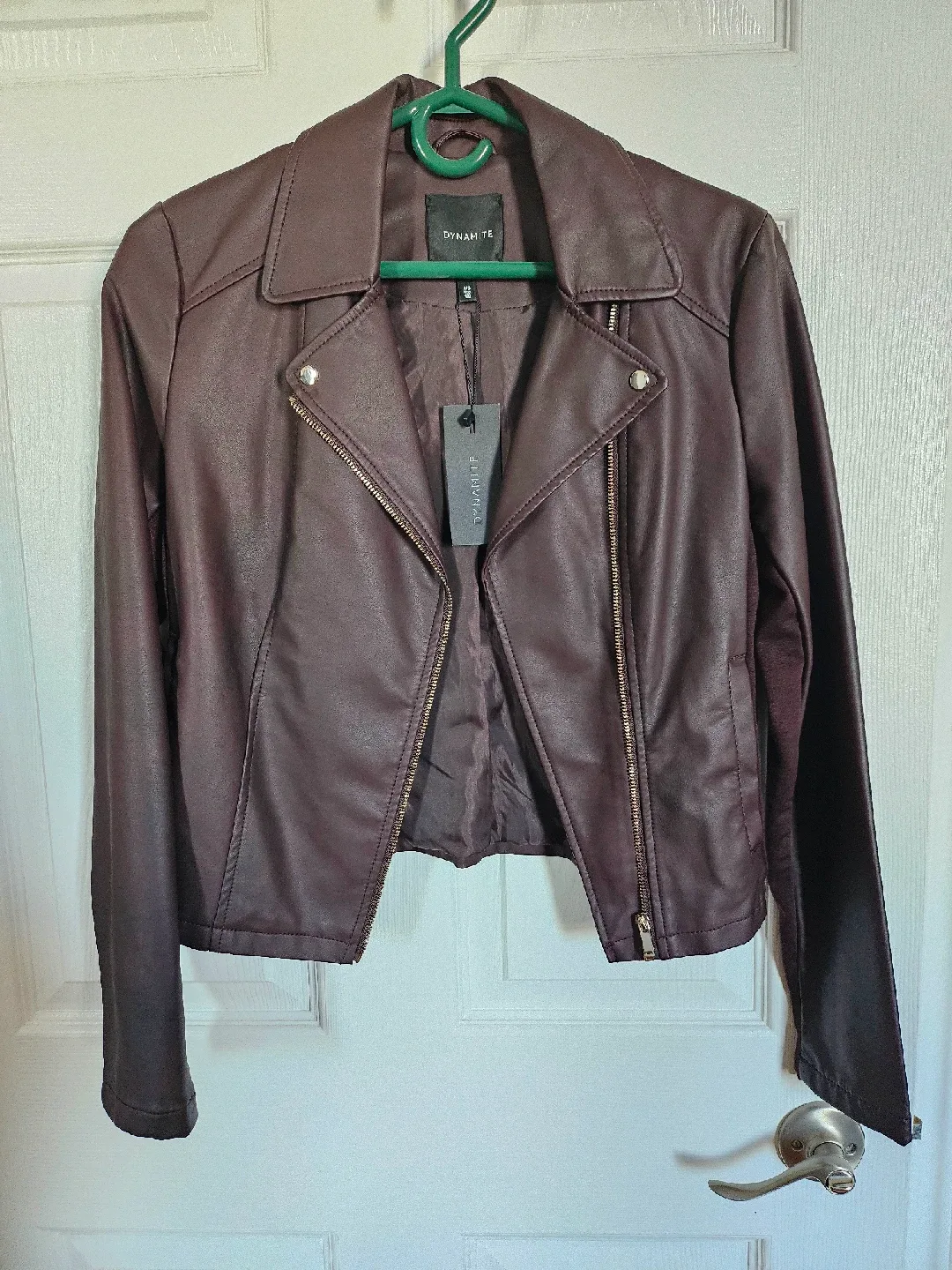 Dynamite Faux Leather Moto Jacket - Dark Brown- Size S thumbnail